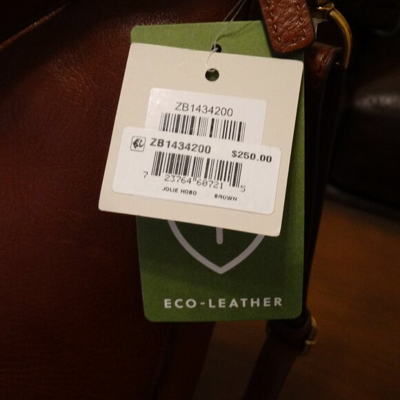 Fossil Jolie Eco‑Leather Brown Crossbody Bag – Adjustable Strap, Hidden Pocket - Picture 4 of 5